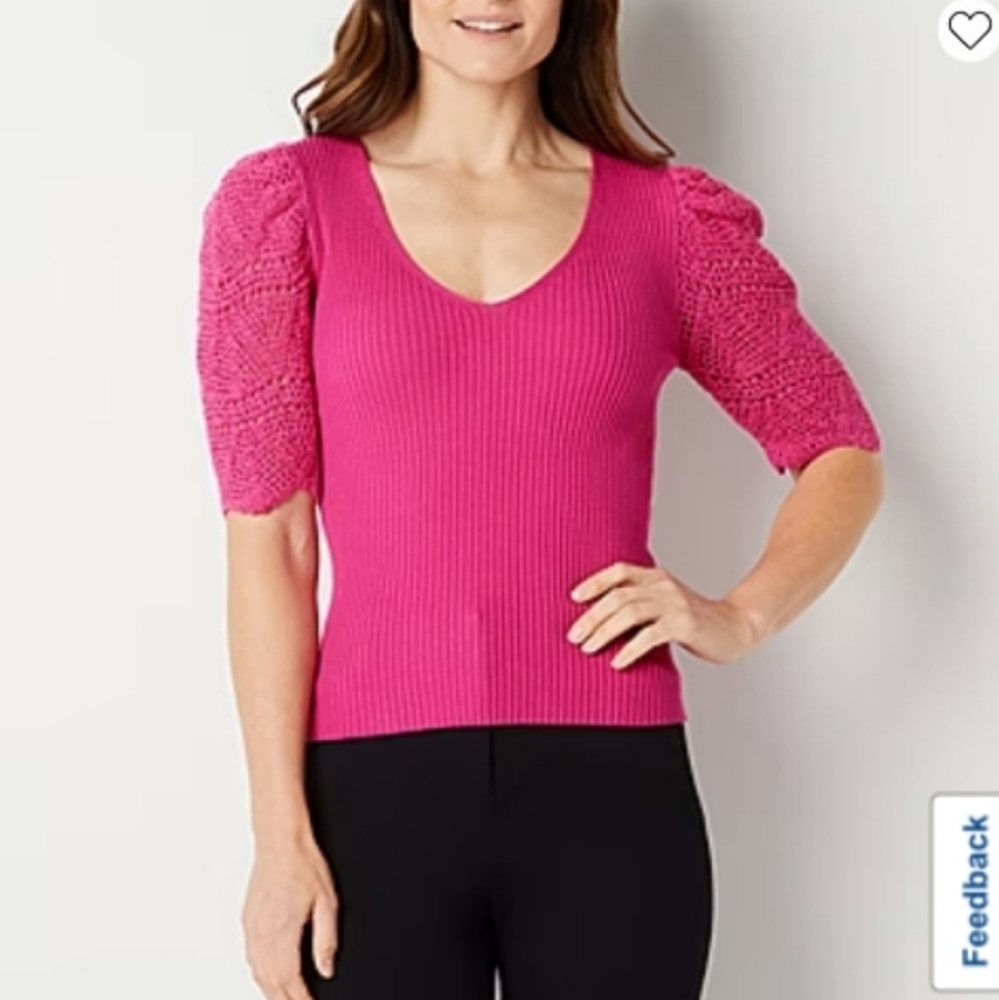 Worthington Womans V Neck Elbow Sleeve Pullover Sweater  NWT
